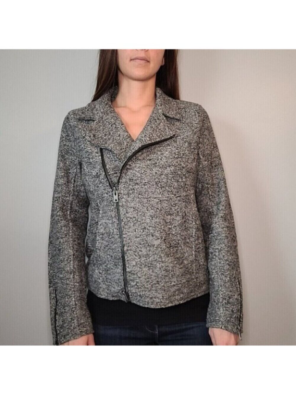 Tahari Wool Blend Zip Up Motorcycle Jacket Women's Size Small